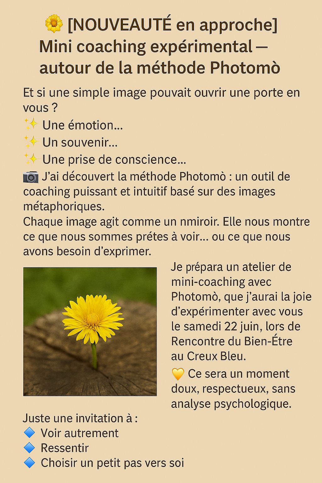 Nouveauté mini coaching experimental coaching par les images